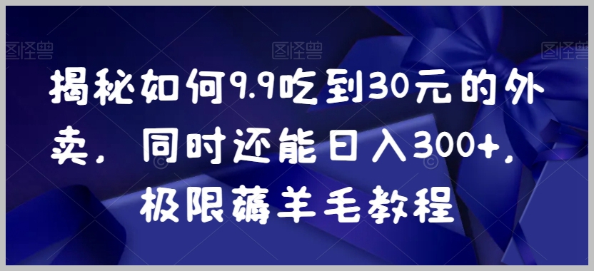 揭秘如何9.9吃到30元的外卖,同时还能日入300+,极限薅羊毛教程