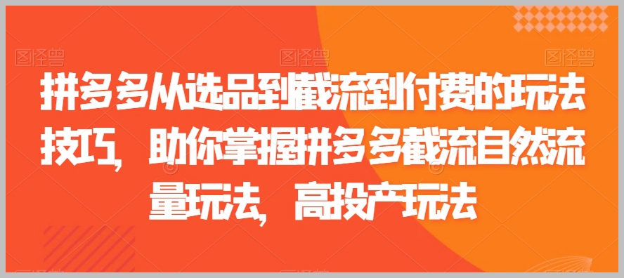 拼多多从选品到截流到付费的玩法技巧,助你掌握拼多多截流自然流量玩法,高投产玩法