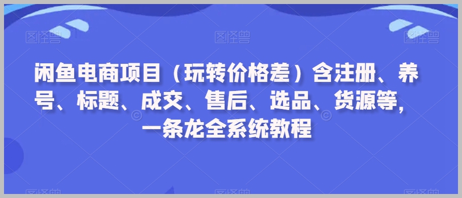 闲鱼电商项目(玩转价格差)含注册、养号、标题、成交、售后、选品、货源等,一条龙全系统教程