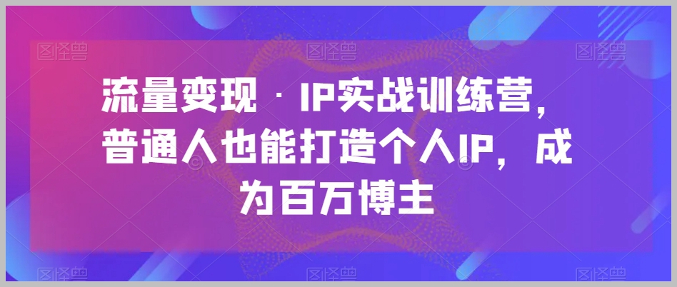 流量变现·IP实战训练营,普通人也能打造个人IP,成为百万博主
