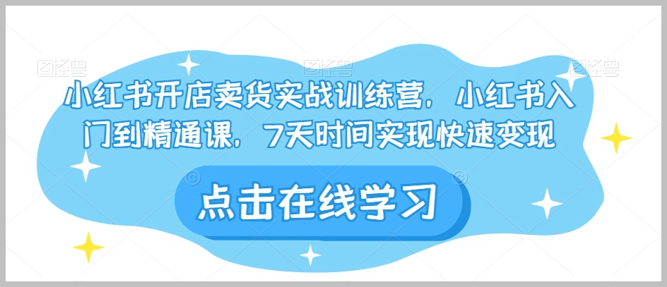 小红书开店卖货实战训练营,小红书入门到精通课,7天时间实现快速变现