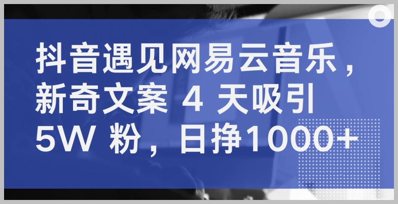 抖音结缘网易云音乐,新颖文案 4 天吸粉 5W,每日收益 1000+【揭秘】