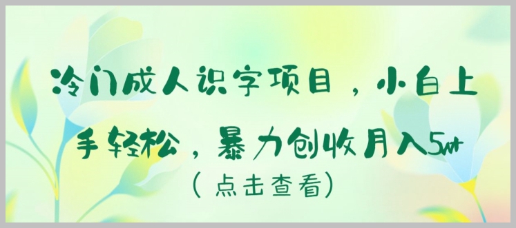 小白也能轻松上手!冷门成人识字项目揭秘:实现月入5w+的暴力创收