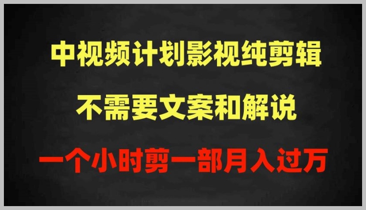 零文案解说:中视频计划纯剪辑,一个小时剪一部,绝无僵尸文案,揭秘月入过万方法