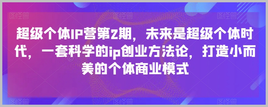超级个体IP营第2期,未来是超级个体时代,一套科学的ip创业方法论,打造小而美的个体商业模式