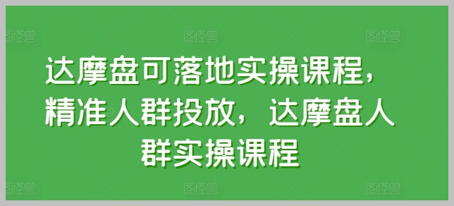 投放达摩盘实操课程:精准人群定位技巧大揭秘