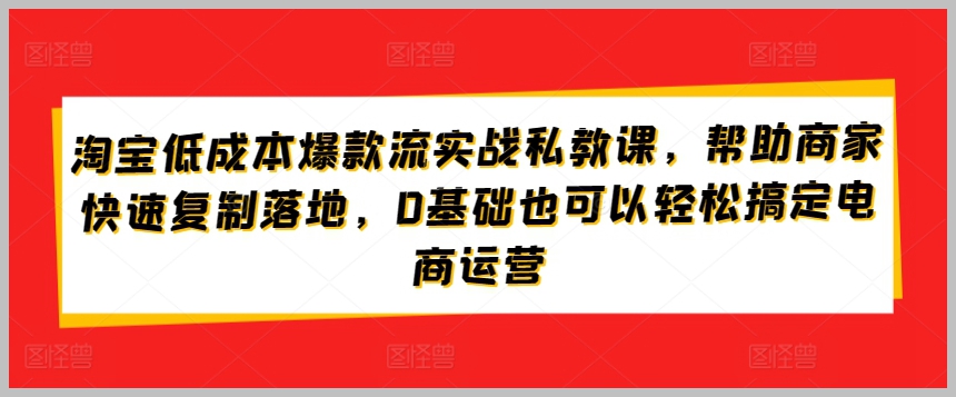淘宝低成本爆款流实战私教课，商家必备！零基础也能快速掌握电商营销技巧