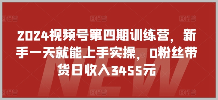 新手必备:2024视频号第四期训练营,一天掌握实操,轻松达到日收入3455元