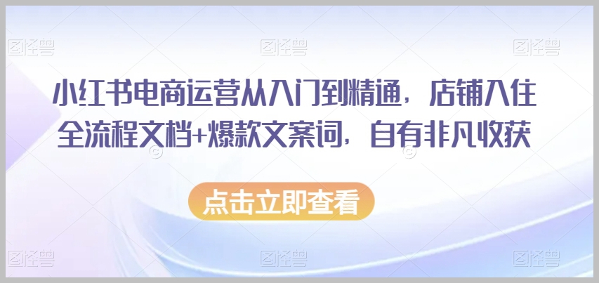 小红书电商运营从入门到精通,店铺入住全流程文档+爆款文案词,自有非凡收获