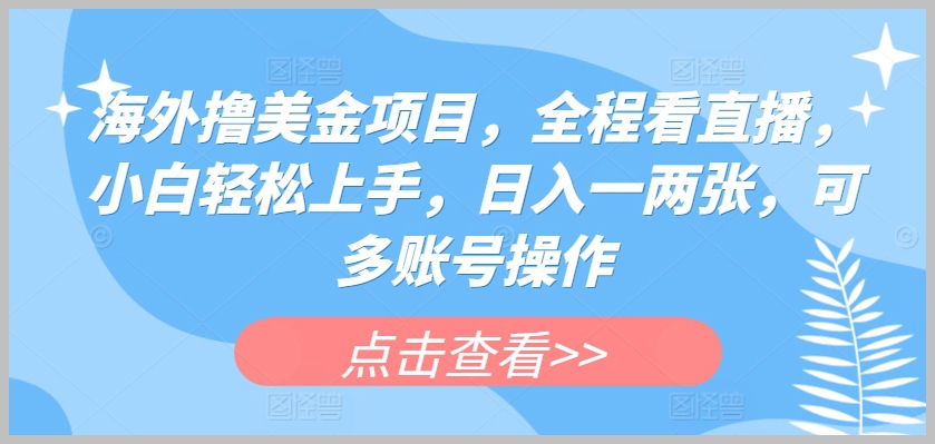 【揭秘】海外撸美金新项目，观看直播即学即会，日赚一两张，支持多账户操作
