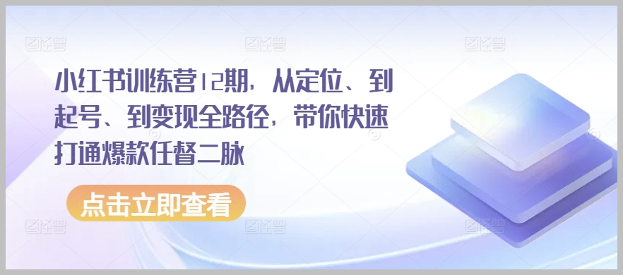 小红书全路径训练营第12期，定位、起号、变现一步到位