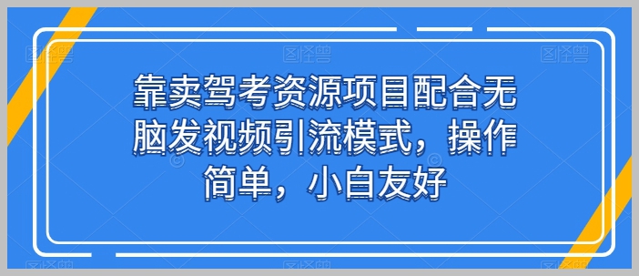 驾考资源销售+自动视频引流：新手友好的项目操作攻略【揭秘】