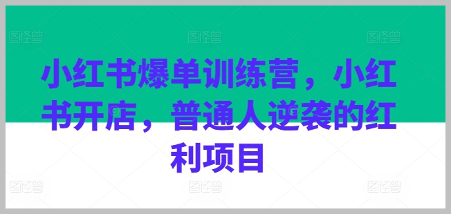 小红书爆单训练营，普通人如何在小红书开店，逆袭红利项目详解