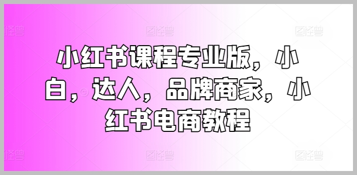 小红书电商全能教程：专业版，适合小白、达人和品牌商家