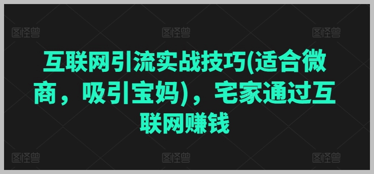 微商互联网引流实战课程：宅家赚钱，吸引宝妈群体