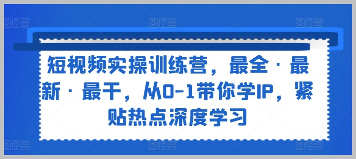 短视频IP打造训练营：全新最干货教程，0-1全过程深度学习