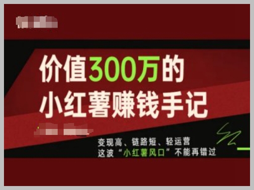 赚大钱的小红书策略：价值300万的轻运营赚钱手记，风口在此