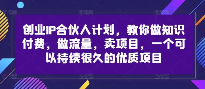 创业IP合伙人计划详解，教你如何长期做知识付费、流量和项目