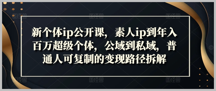 素人变超级个体：新个体IP公开课，年入百万的公私域变现策略解析