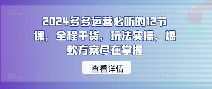 2024多多运营爆款秘籍：12节必听干货课，全程实操带你飞