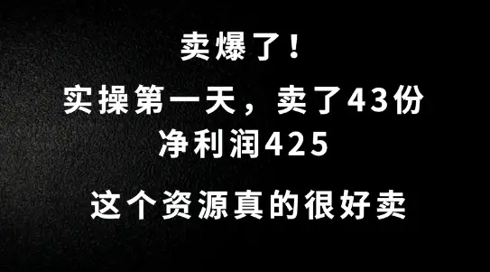 资源刚上线，需求大到爆，实操首日卖出43单，纯赚425！