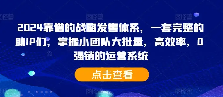 0强销运营系统：2024年，小团队掌握大批量销售的秘密武器！