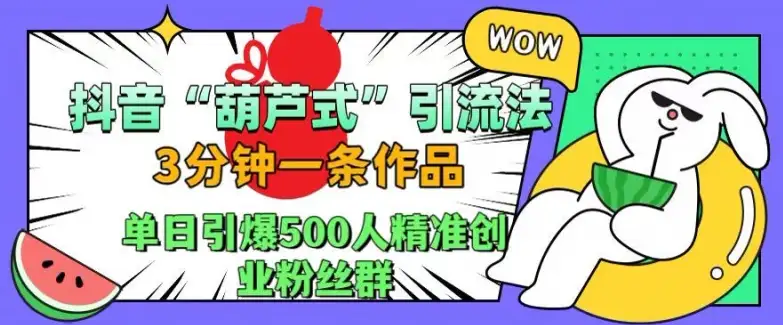 三分钟抖音视频，葫芦式引流法让你日入500精准创业粉