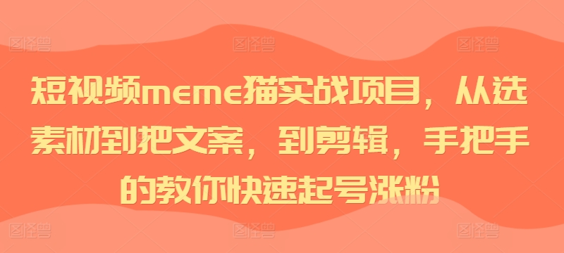 涨粉秘籍：短视频meme猫实战，从素材到剪辑，快速起号技巧大公开