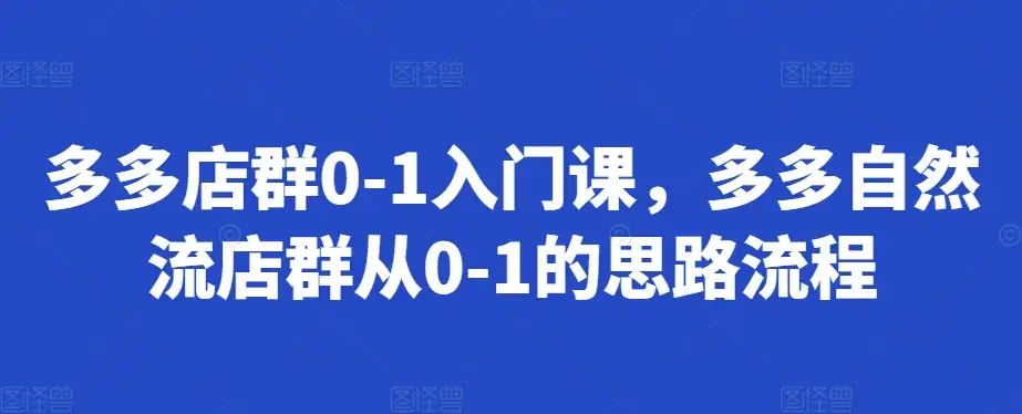 多多自然流店群0-1入门，轻松打造你的店群