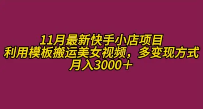 11月快手小店情趣男粉项目，学会搬运美女视频，月入3000+不是梦
