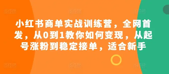 小红书商单实战：全网首发，新手起号涨粉到接单全流程