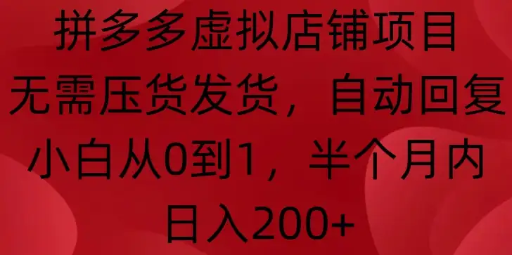 无需囤货发货，小白友好！拼多多虚拟店铺半月日赚200的秘诀来了！
