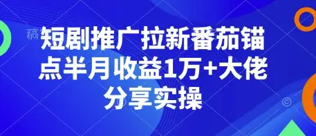 短剧推广+番茄锚点，一步步教你轻松月入1万+！