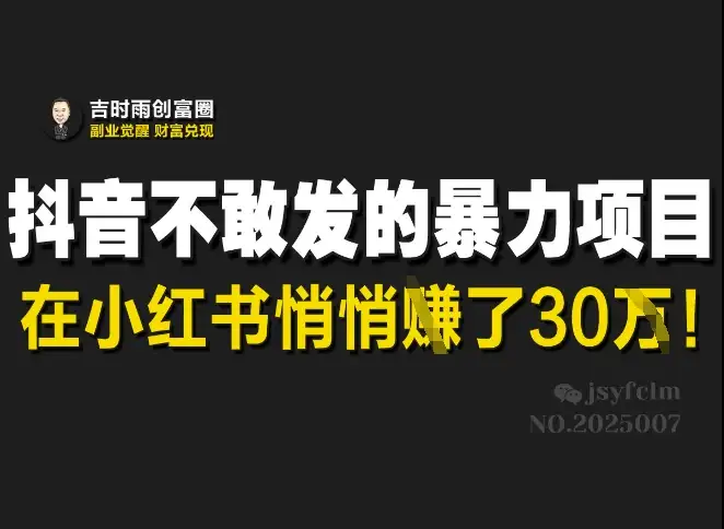抖音不敢发的暴利项目，我在小红书悄悄挣了30万