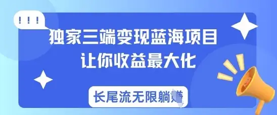 让你收益最大化的独家三端变现蓝海项目，长尾流轻松躺赚