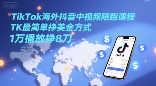 不用剪辑也能赚！TikTok中视频1万播放8刀，全流程陪跑教学